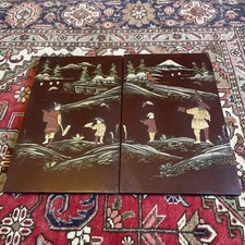 Paire de Panneaux Laqués et Décorés Japon Mont FUJI Époque MEIJI Rarissimes !