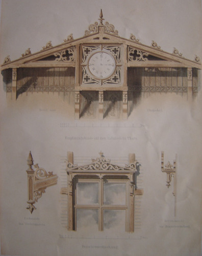 Lithographie horloge pignon - lithographie,
