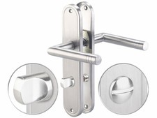 Garniture de porte en inox pour portes de WC/SdB: 2 poignées sur plaque - AGT