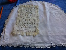 lot embroidered cushion cover cradle, + embroidery richelieu 19th century 