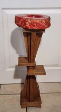 Magnifique Cendrier Onyx Rouge Vintage 70's sur Socle Pied Bois Très Décoratif
