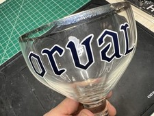 Orval Trappist Belgian Stemmed Beer Glass Ribbed Goblet with Silver Rim