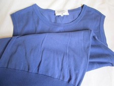 CHANEL Coco Knit Top Sleeveless Vest Crew Neck Size 42 Blue Authentic Women's