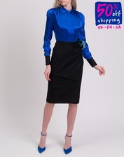 RRP€1150 MATERIEL Silk & Wool Skirt Dress US2 UK6 IT38 XS Blue Long Sleeve