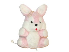 Doudou Lapin musical peluche rose blanc Nounours 26 cm