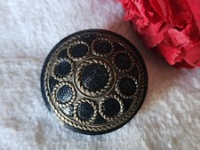 Vintage Black Large Button Collection with Metal Ornament 3cm Foot Ref 5826