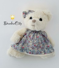 5410🌟17cm Doudou Peluche BUKOWSKI Ours Crème Beige Robe Fleurie