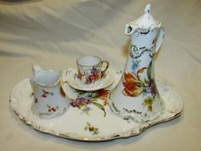 ANTIQUE LOUIS XV PORCELAIN SELFISH SERVICE coffee maker cup milk jug tray