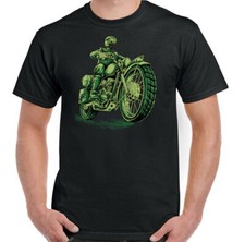 T-Shirt Café Racer Homme Moto Crâne Moto Indien Biker Vêtement Vert