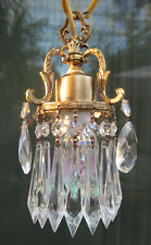 Mini Chandelier Gilt brass bronze Spain cake Vintage crystal Prisms lamp swag