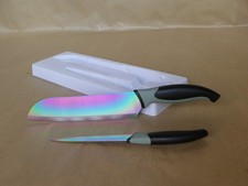 Lot set de 2 couteaux santoku chef en inox titane cuisine multi usage