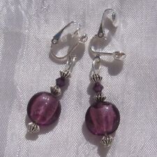 Clips ou Boucles d’oreilles dormeuses au choix Verre Mauve Swarovski « Mure »N°2