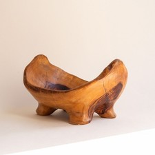 Coupe à fruits brutaliste en bois d’olivier, Coupe Decorative années 1960