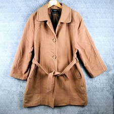 Laine & Cachemire Manteau Femme L Camel Ceinturé Boutonné Palangre Doublé Hiver