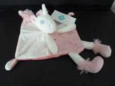 *. Doudou plat TEX BABY CARREFOUR LICORNE blanc rose étoile coeur  100% Neuf