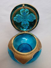 vintage sugar candy powder box blue painted and gold glass