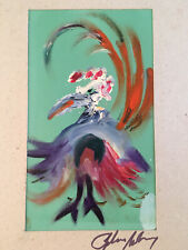 Très Belle peinture Huile Art Brut  Carton 1960 Signature a identifier Oiseau