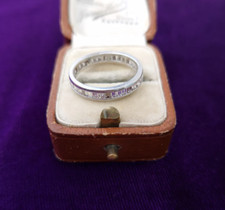 2.5x1 mm Baguettes Moissanite Full Eternity Wedding Band 14K White Gold Plated