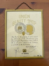 RARE Antique Union Beauty Shop Salon Card Cosmetology Hairdresser Decor 1936