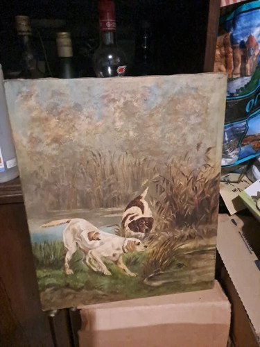 Tableau ancien hst - xixe, chiens