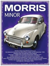 Morris Minor (Avec Stats ) Grand Acier Signe 400mm x 300mm ( Og )