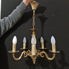 Antique Gold Metal 5 Branch Electric Chandelier - XXe