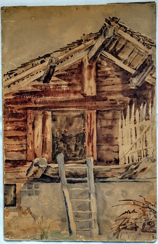 Lavis aquarelle vieux chalet - lavis,