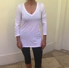 Velvet Calypso St Barth Womens Solid White V Neck Long Sleeve Tissue Cotton Top 