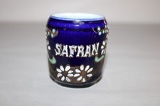 Antique Small Blue Enamel Oven Earthenware Saffron Spice Pot, Height 6cm