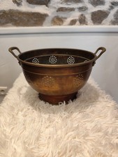 Antique Large Solid Copper Strainer - Brass Handles 