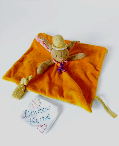 Doudou plat lapin - beige, orange