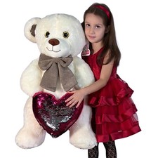 Ours Avec Cœur Paillettes 80 Grand Doux Peluche Blanc Soft Big Plush XXL