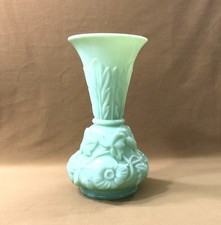 old SAINT LOUIS vase in green opaline model LEAVES AND GARLANDS 25.5 cm