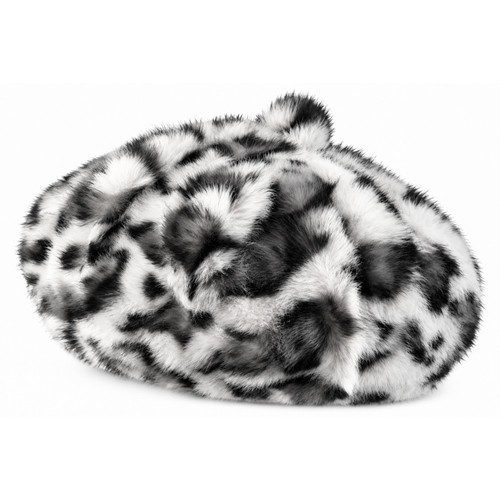 Béret fourrure léopard blanc - fourrure,