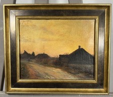 Oil on canvas 19th century signed: character on the edge of a cottage Barbizon