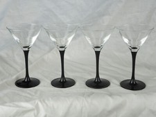 Set of 4 black foot martini glasses - crystal d'Arques, Luminarc - 70s / 80s