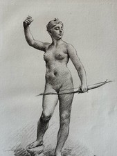 Falguière Héliogravure Sculpture Portrait Déesse Nu Diane Tir À L’arc Flèche