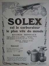 9/1925 PUB CARBURETOR SOLEX GOUDARD MENNESSON NEUILLY ENGINE HISPANO RECORD AD