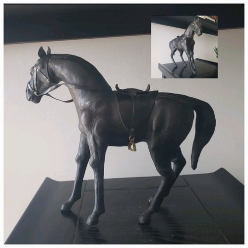 Statuette cheval noir cuir - noir, en