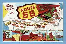 Route 66, Main Street of America, Highway, Chicago to Los Angeles - Map Postcard