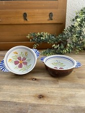 2 Antique Malicorne Earthenware Ear Bowls - Signed "B" - Vintage