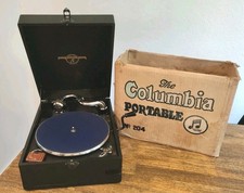 Columbia No 204 Phonograph/Gramophone Suitcase with Sound Rare Original Box.