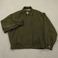 Ermenegildo Zegna Jacket Mens Large Rayon Silk Harrington Bomber Olive Green Dad