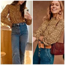 Sezane Martine Blouse Women’s Size 36 US 2 Ochre Floral Print French RARE NWOT