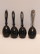 4 VINTAGE EBONY DARNING EGGS WITH STERLING SILVER PLATES BEAUTIFUL CONDITION