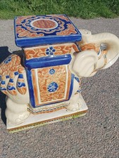 Porte-Plante Éléphant en Céramique Émaillée, Style Asiatique Artisanal, Tabouret