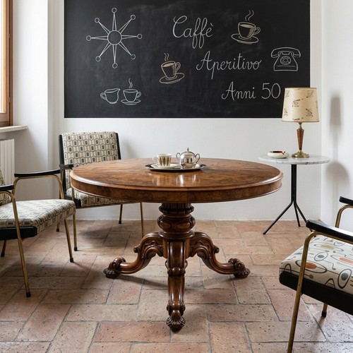 Table ronde ancienne - ronde, noyer