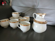 6 Cups Mocha, Porcelain Coffee Enhanced Gold Limoges with Sugar Bowl and Milk Jug 