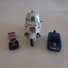 3 Vintage Miniature Vehicles Motorcycle Collection Police Cars N1622
