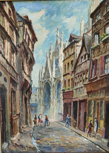 Tableau scène rue rouen - scène,